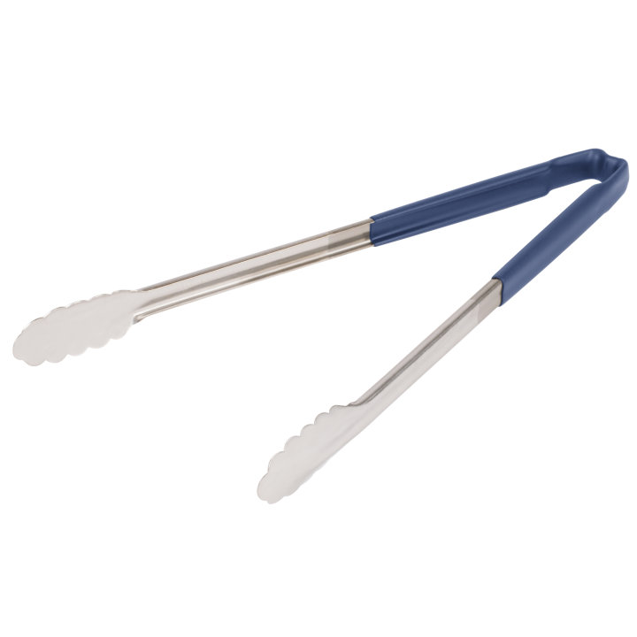 16-inch stainless steel one-piece scalloped tongs with blue Kool-Touch® handle
