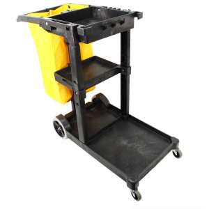 Impact, White, Janitor's Cart with 25 Gallon Vinyl Bag, Black/Yellow