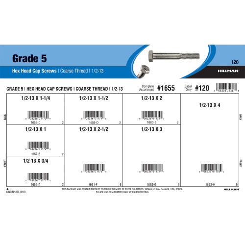 Grade 5 Hex Cap Screws Assortment (1/2