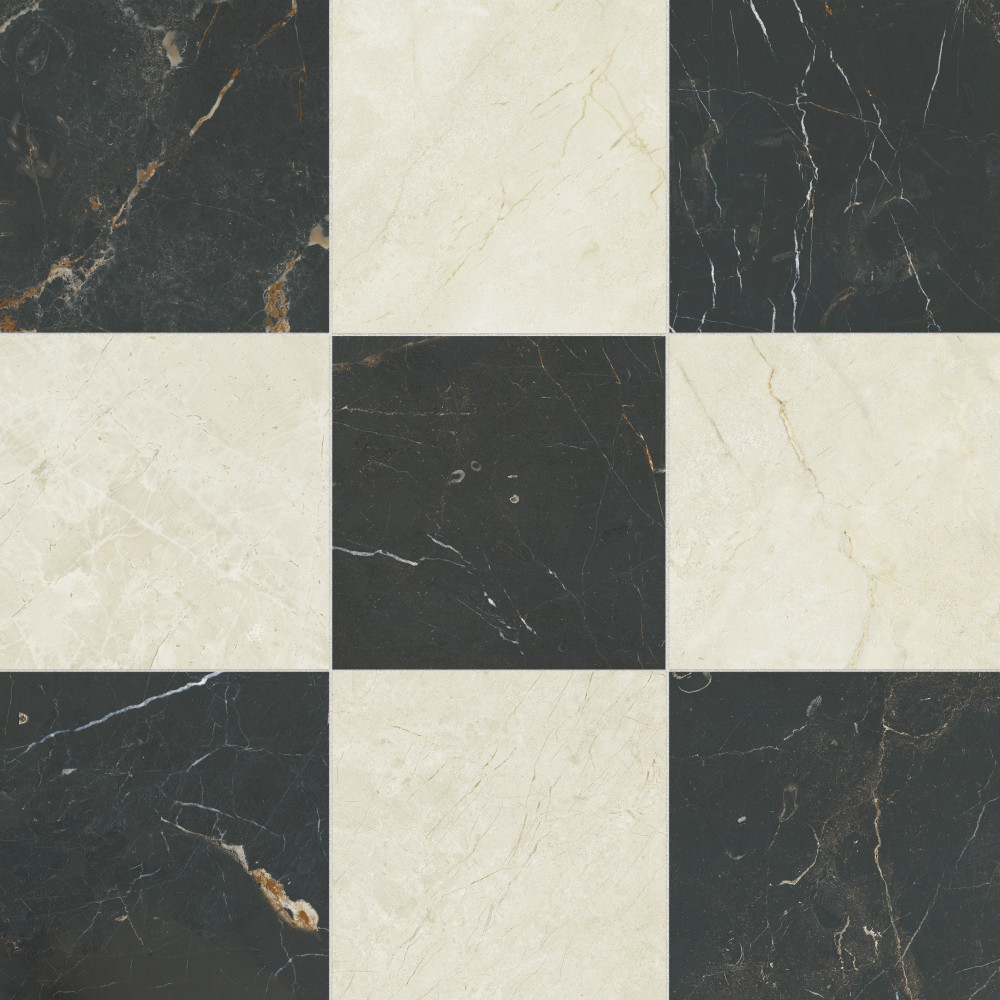 Reve Checker Beige with Noir 11-3/4 in. x 11-3/4 in. Porcelain Floor and Wall Tile