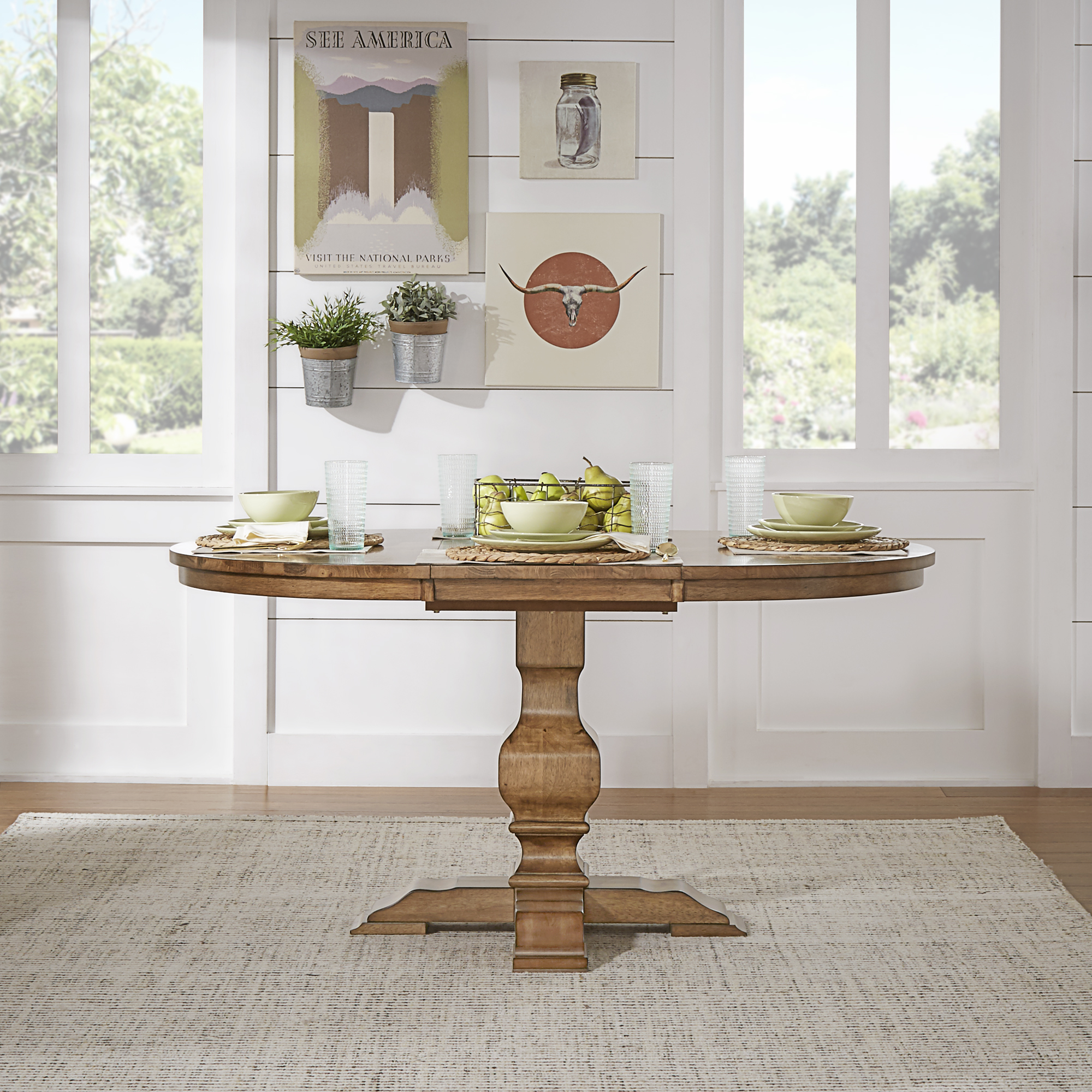Two-Tone Oval Solid Wood Top Extending Dining Table