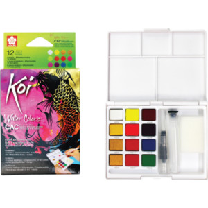 Koi Water Colors Field Sketch Box with Brush, 12 Creative Art Colors