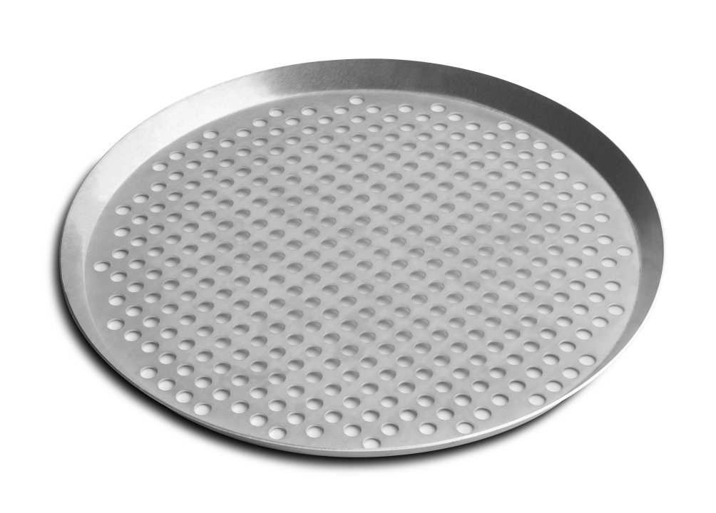 18-inch extra-perforated press-cut pizza pan in natural finish