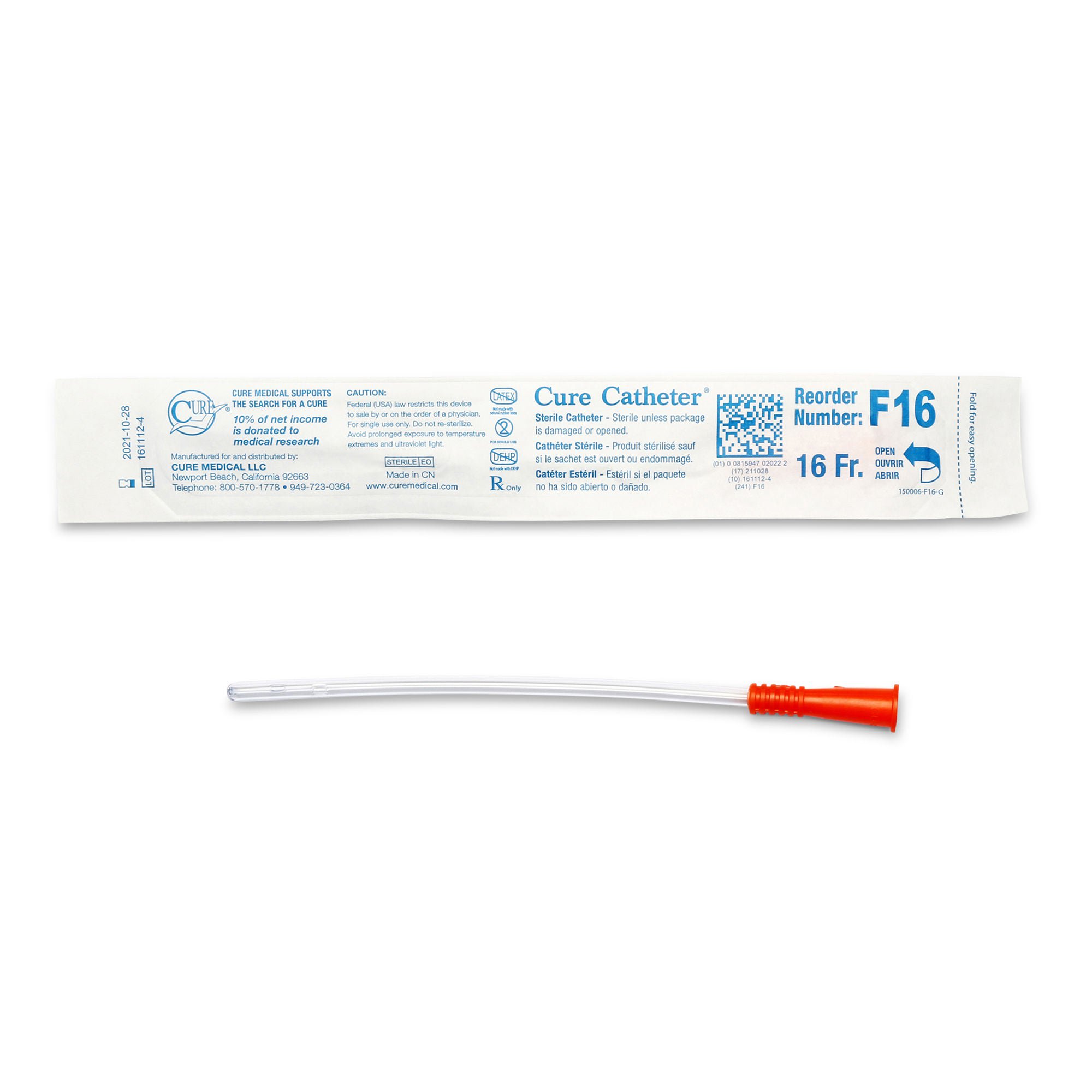 Cure Catheter™ Urethral Catheter, 16 Fr., Female, Straight
