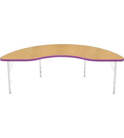 Creative Colors® Activity Table, Kidney, 36" x 72", Maple Top Color, Purple Edge Color, Standard Leg Height, Platinum Silver Leg