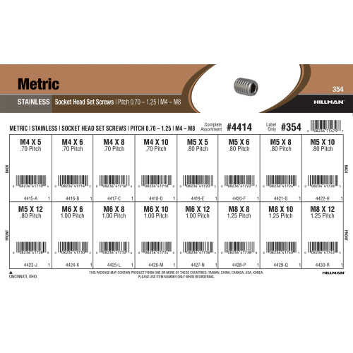 Metric Stainless Steel Socket-Head Set Screws Assortment (M4-0.7 thru M8-1.25)