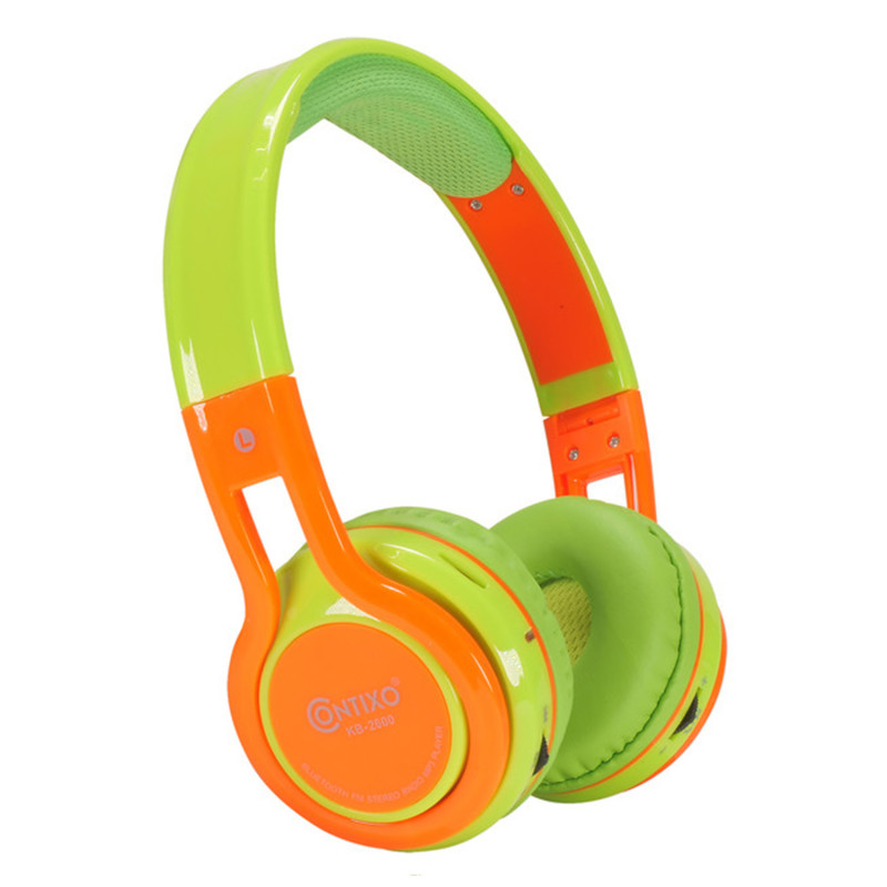 Kids Volume-Limiting Headphones, Adjustable On-Ear Fit, 85 dB, Green/Orange