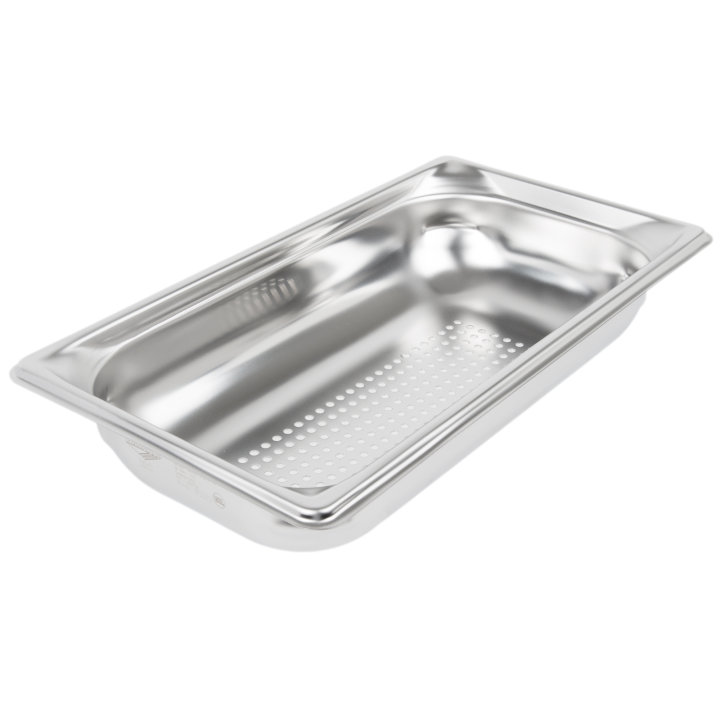 Third-size 2 ½-inch-deep Super Pan 3® stainless steel perforated steam table pan