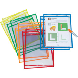 Dry Erase Pockets, 5 Assorted Bright Colors, 10" x 13-1/2", 10 Pockets