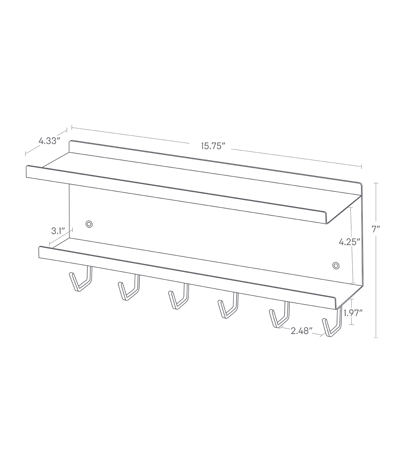 SMART Wall-Mount Cable and Router Storage Rack. 15.75 inches long, 7 inches tall, 4.33 inches wide.