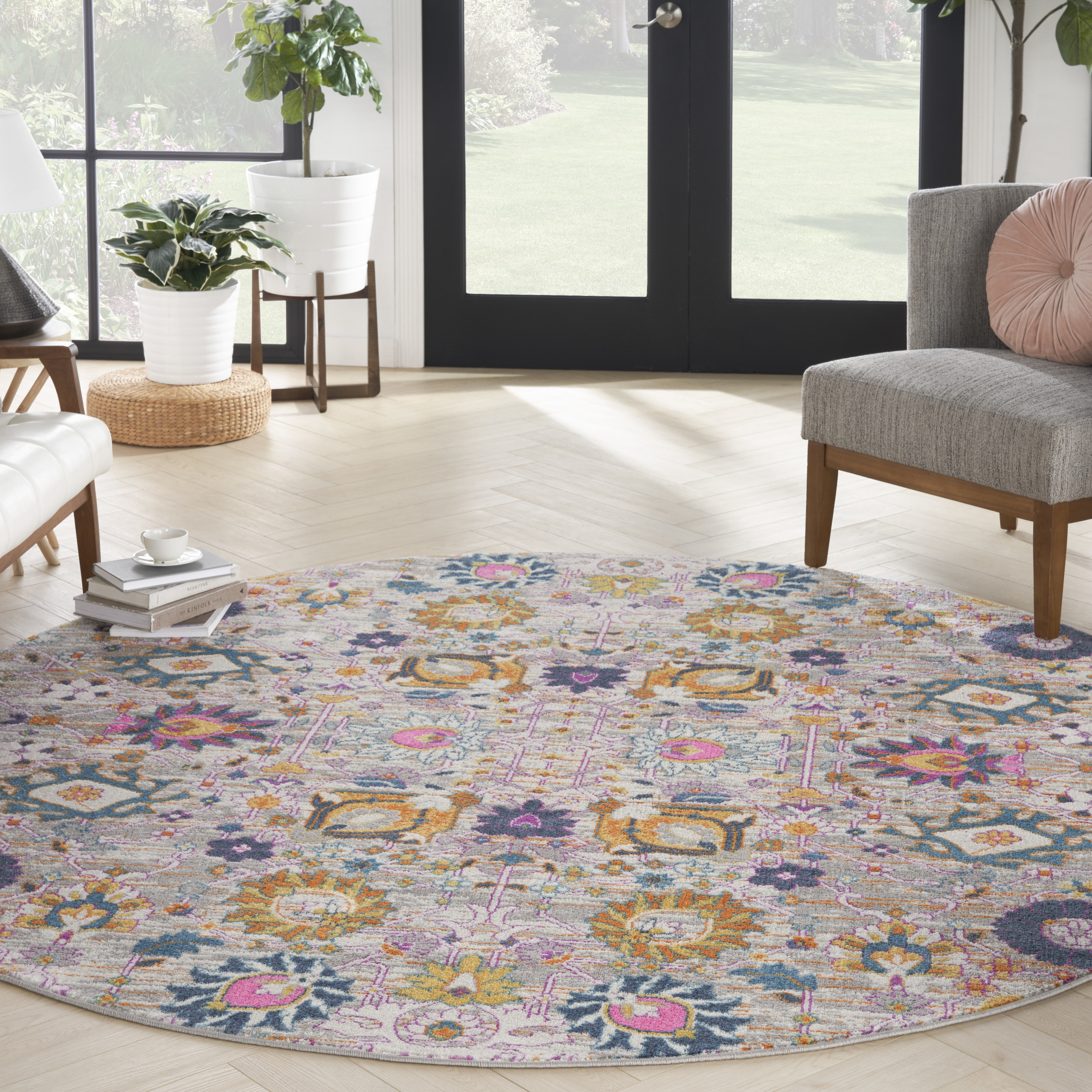 Nourison Passion 8' x Round Silver Bohemian Indoor Rug