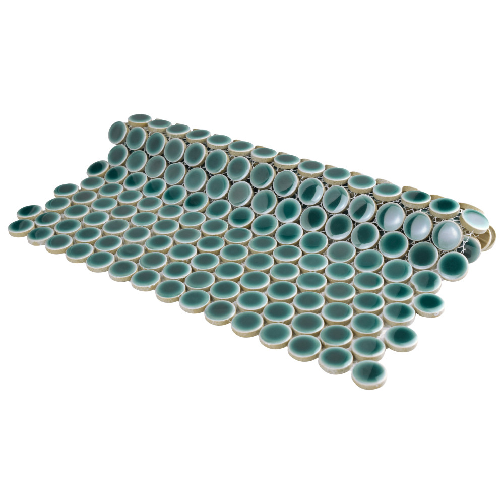 Hudson Penny Round Emerald 11-7/8 in. x 12-5/8 in. Porcelain Mosaic Tile