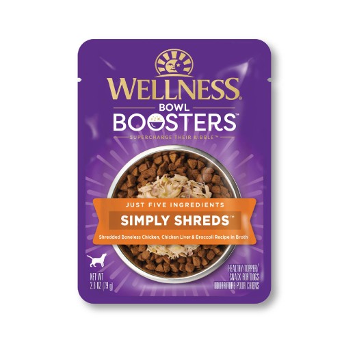 Wellness Bowl Boosters Simply Shreds Chicken Liver & Broccoli Front packaging