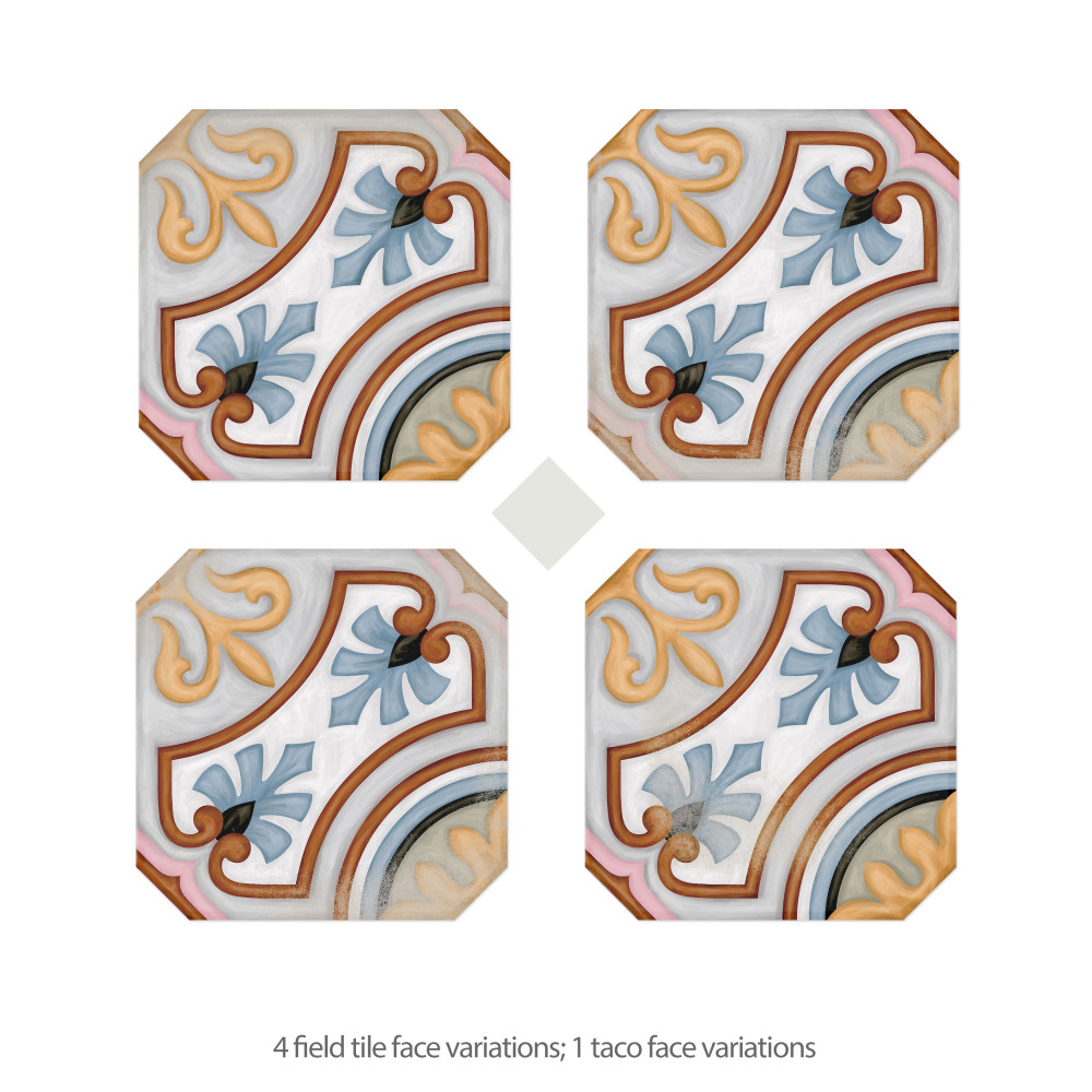 Vaudeville Octagon Deco Diglas with Taco Nacar 7-7/8 in. x 7-7/8 in. Porcelain Floor and Wall Tile