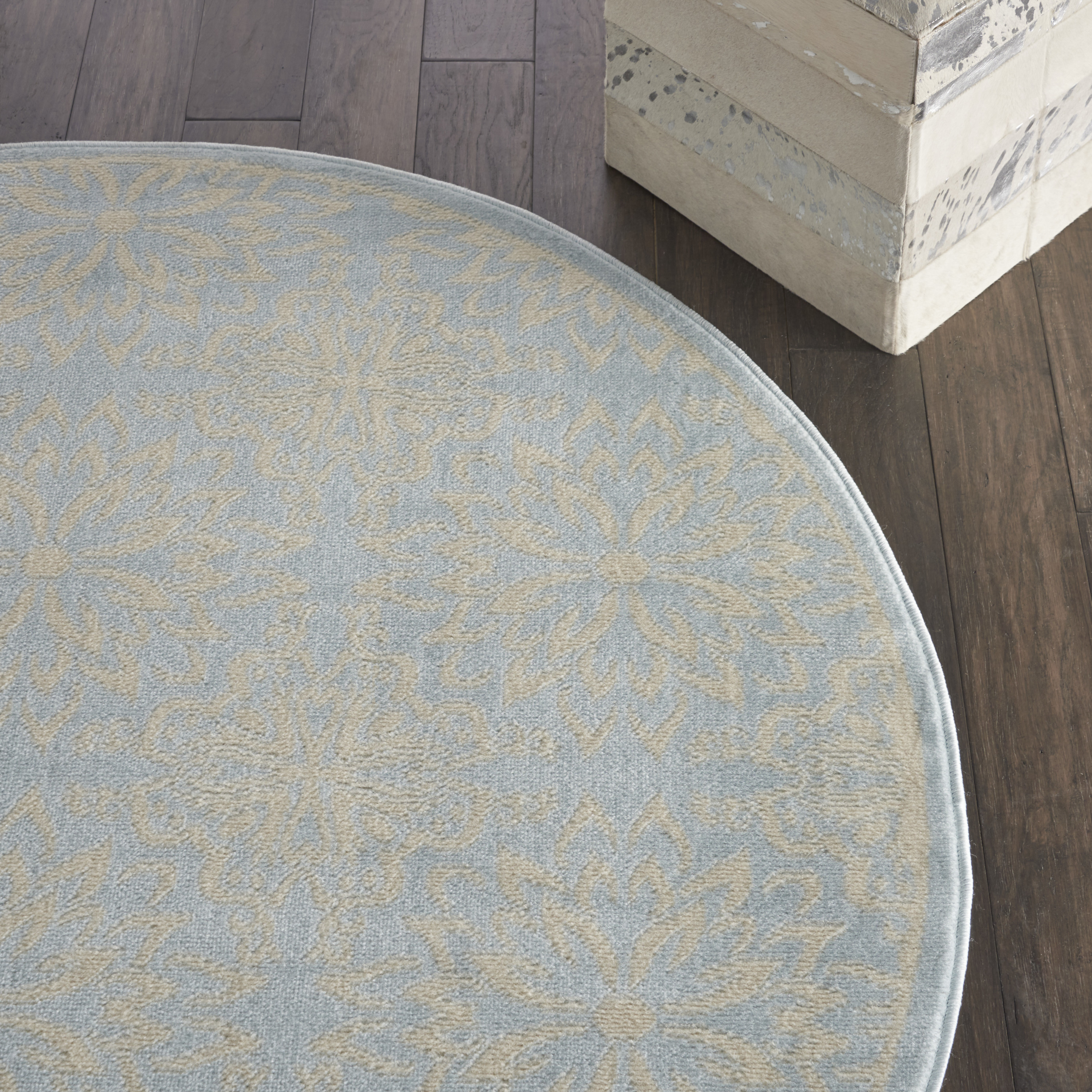 Nourison Jubilant 5'3" x Round Ivory Light Blue Farmhouse Indoor Rug