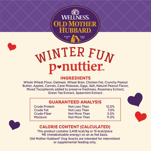 <p>Whole Wheat Flour, Oatmeal, Wheat Bran, Chicken Fat, Crunchy Peanut Butter, Apples, Carrots, Cane Molasses, Eggs, Salt, Natural Peanut Flavor, Mixed Tocopherols added to preserve freshness, Rosemary Extract, Green Tea Extract, Spearmint Extract.</p>
