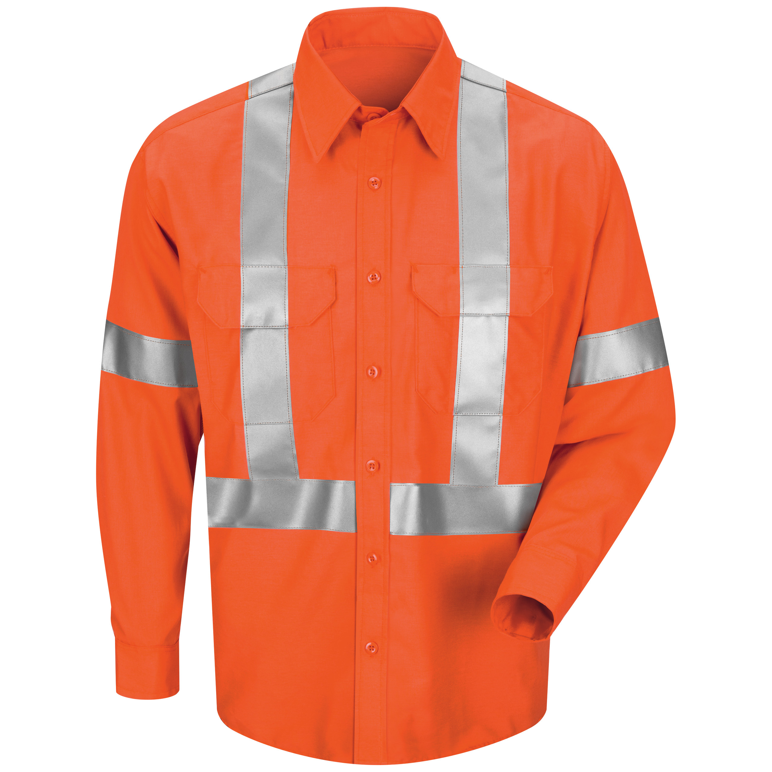 Men‘s Long Sleeve Specialized Pocketless Work Shirt with White Cuffs-Red Kap