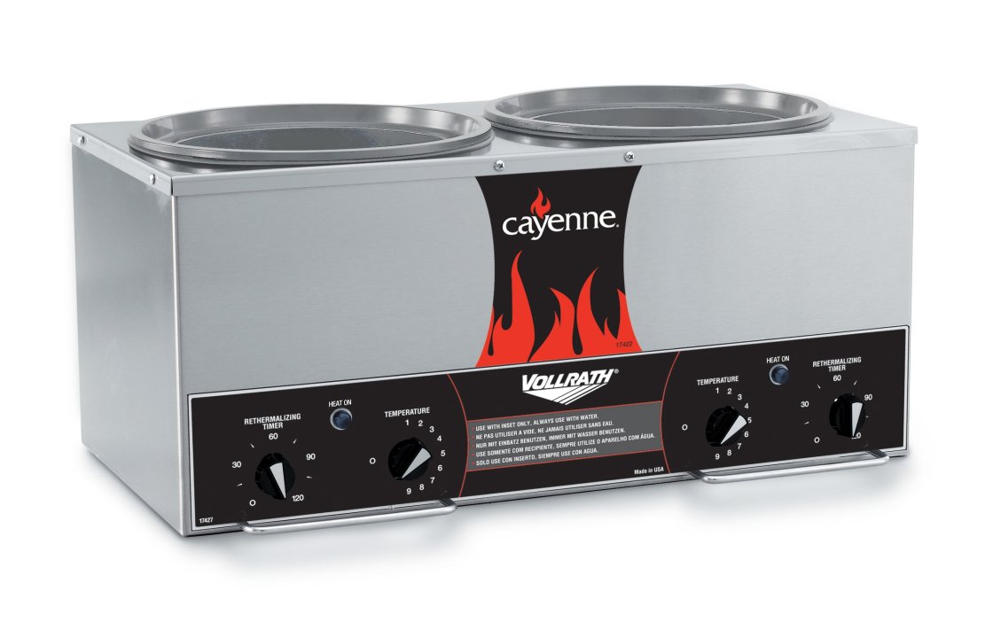 Twin-well 120-volt Cayenne® model TW-27R rethermalizer designed for two 7-quart insets