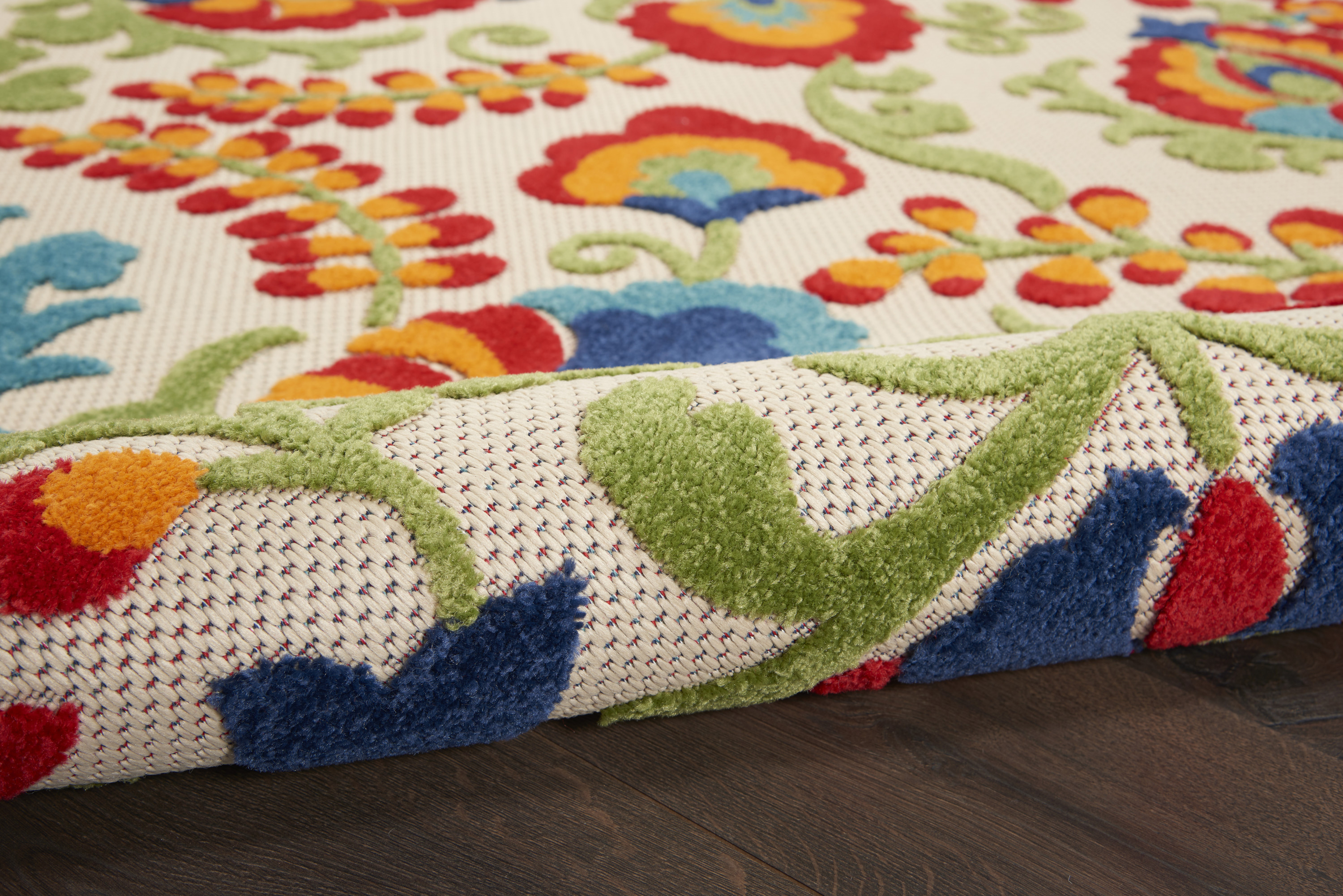 Nourison Aloha 5'3" x Round Multicolor Farmhouse Rug