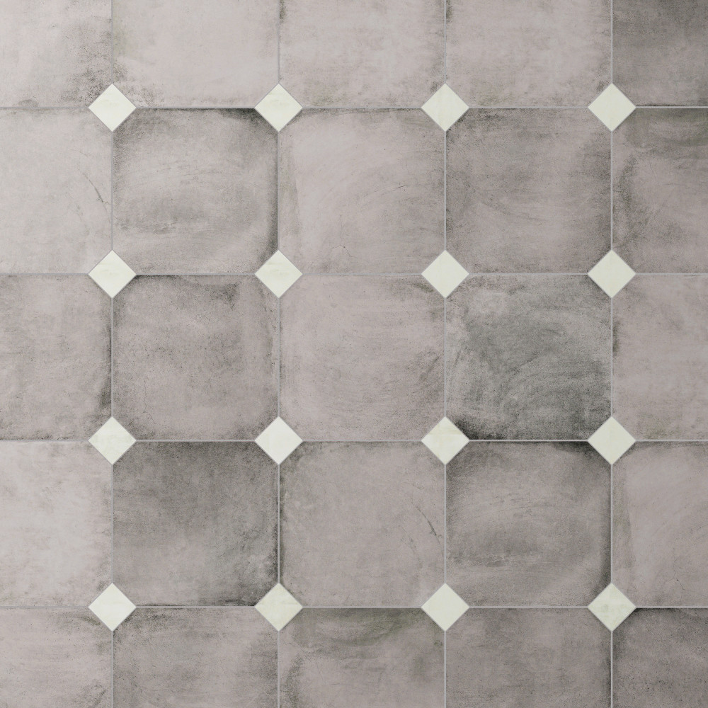 Laverton Octagon Gris with Taco Nieve 7-7/8 in. x 7-7/8 in. Porcelain Floor and Wall Tile