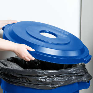 Rubbermaid Commercial, BRUTE, Bottles/Cans Recycling, Round, Resin, 32 gal, Resin, Blue, Receptacle Lid