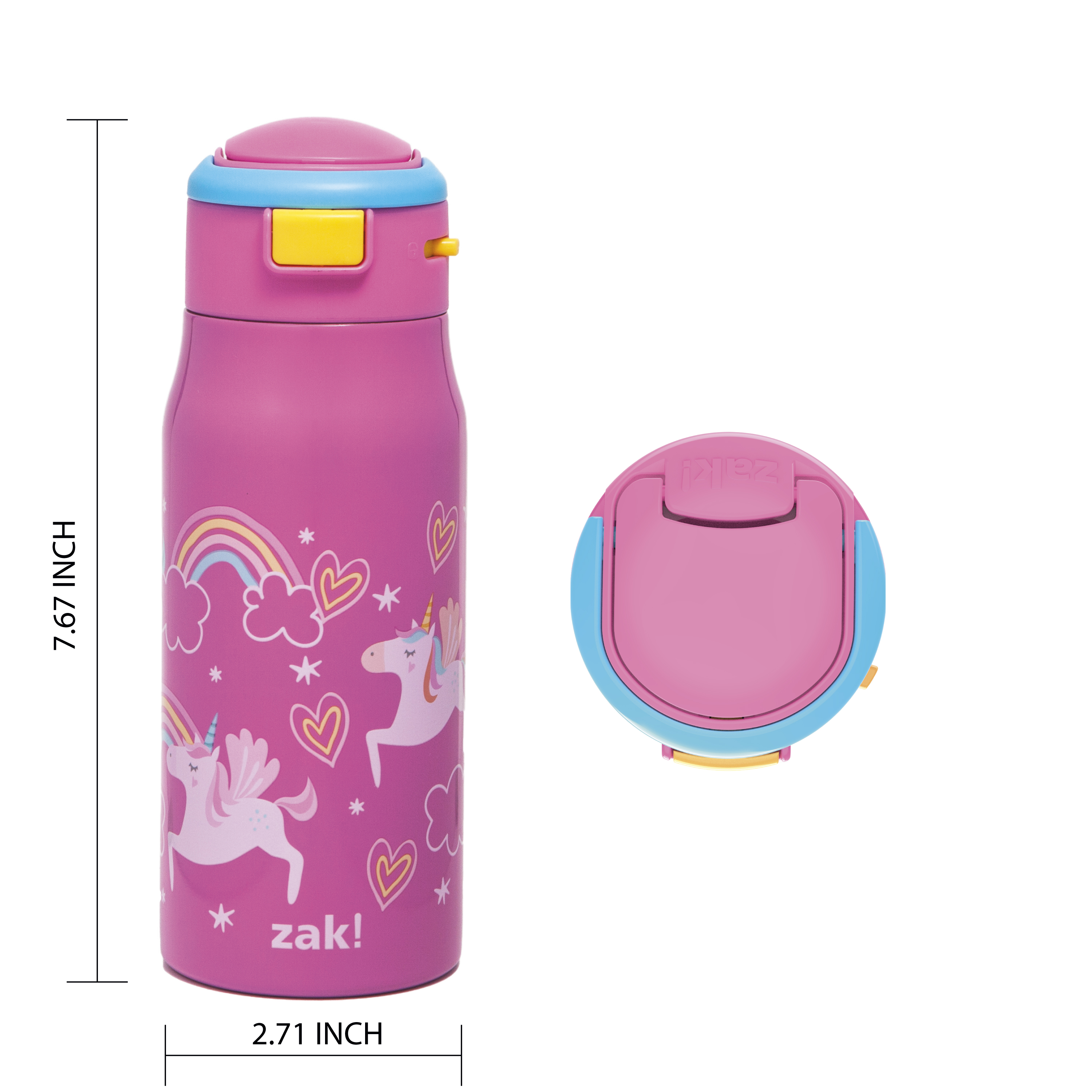 Zak Hydration 13.5 ounce Mesa Double Wall Insulated Stainless Steel Water Bottle, Unicorns slideshow image 9