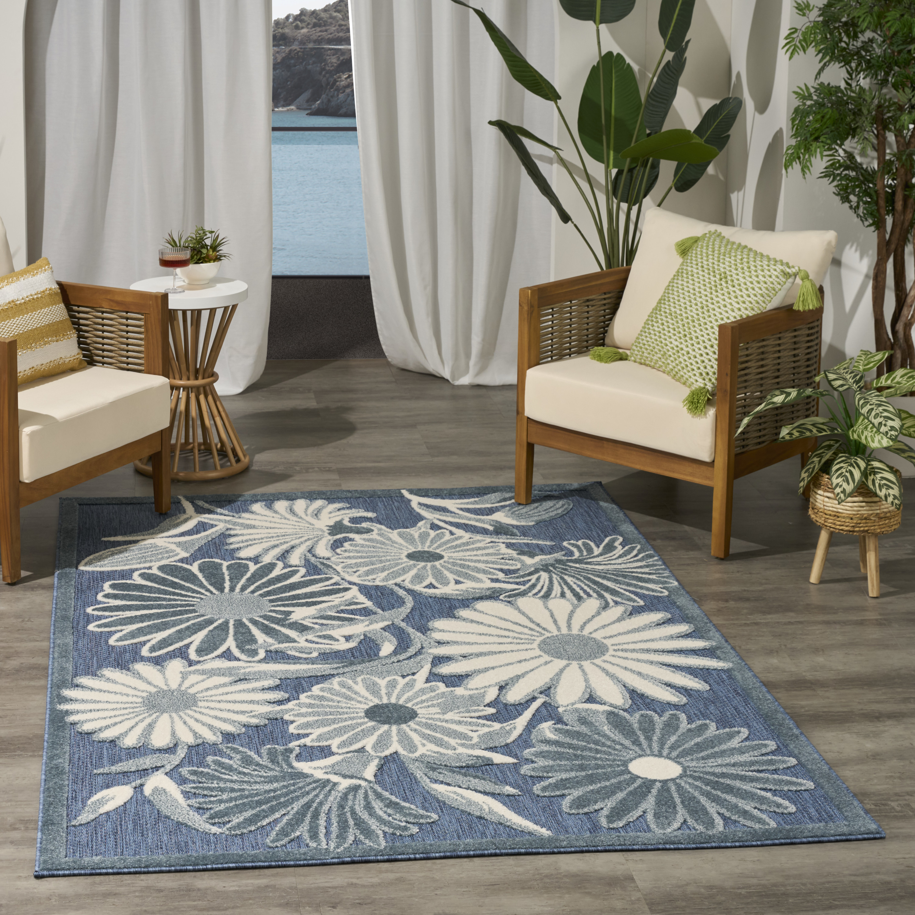 Nourison Aloha 3'6" x 5'6" Blue Outdoor Rug
