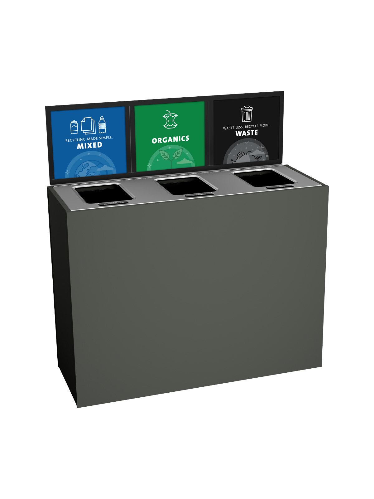 ARISTATA – Triple – Kit – Mixed Recyclables-Organics-Waste – Full-Full-Full – Slate