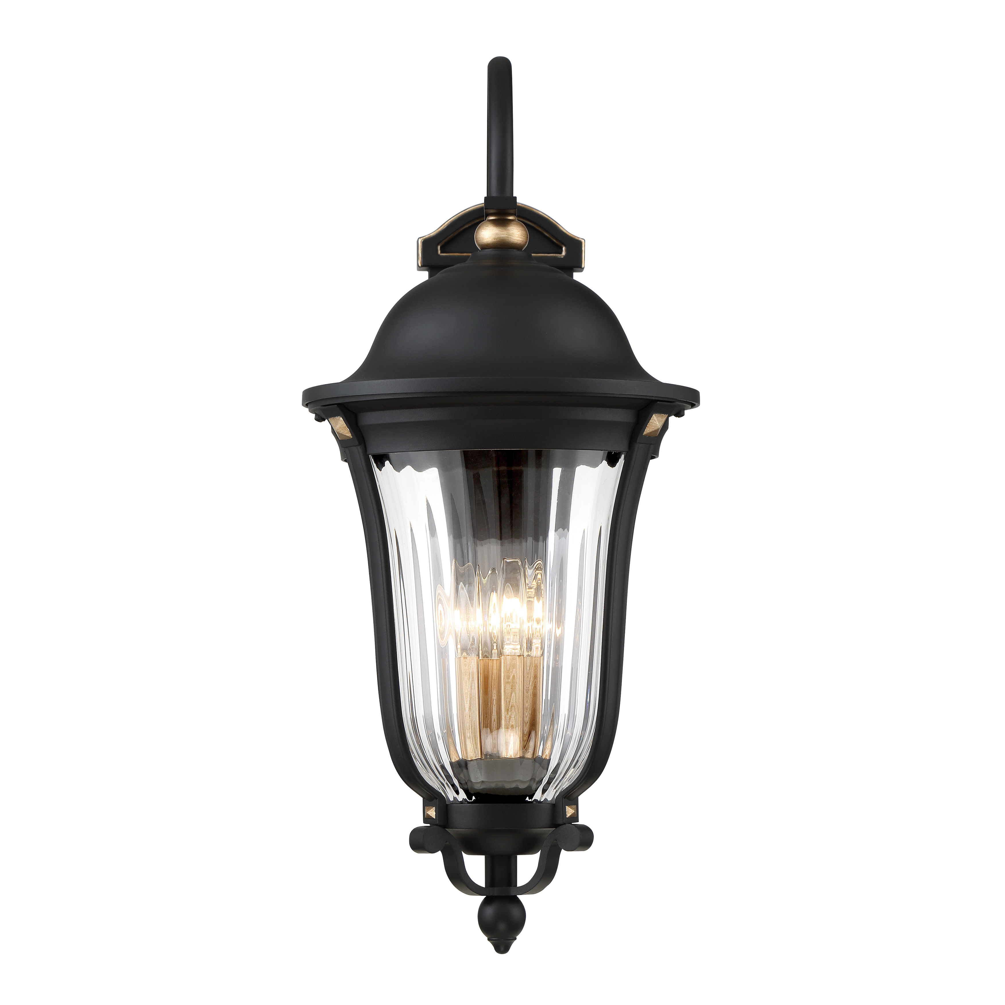 4 Light Wall Mount in Sand Coal and Vermeil Gold with Clear Ribbed Glass - alternate view
