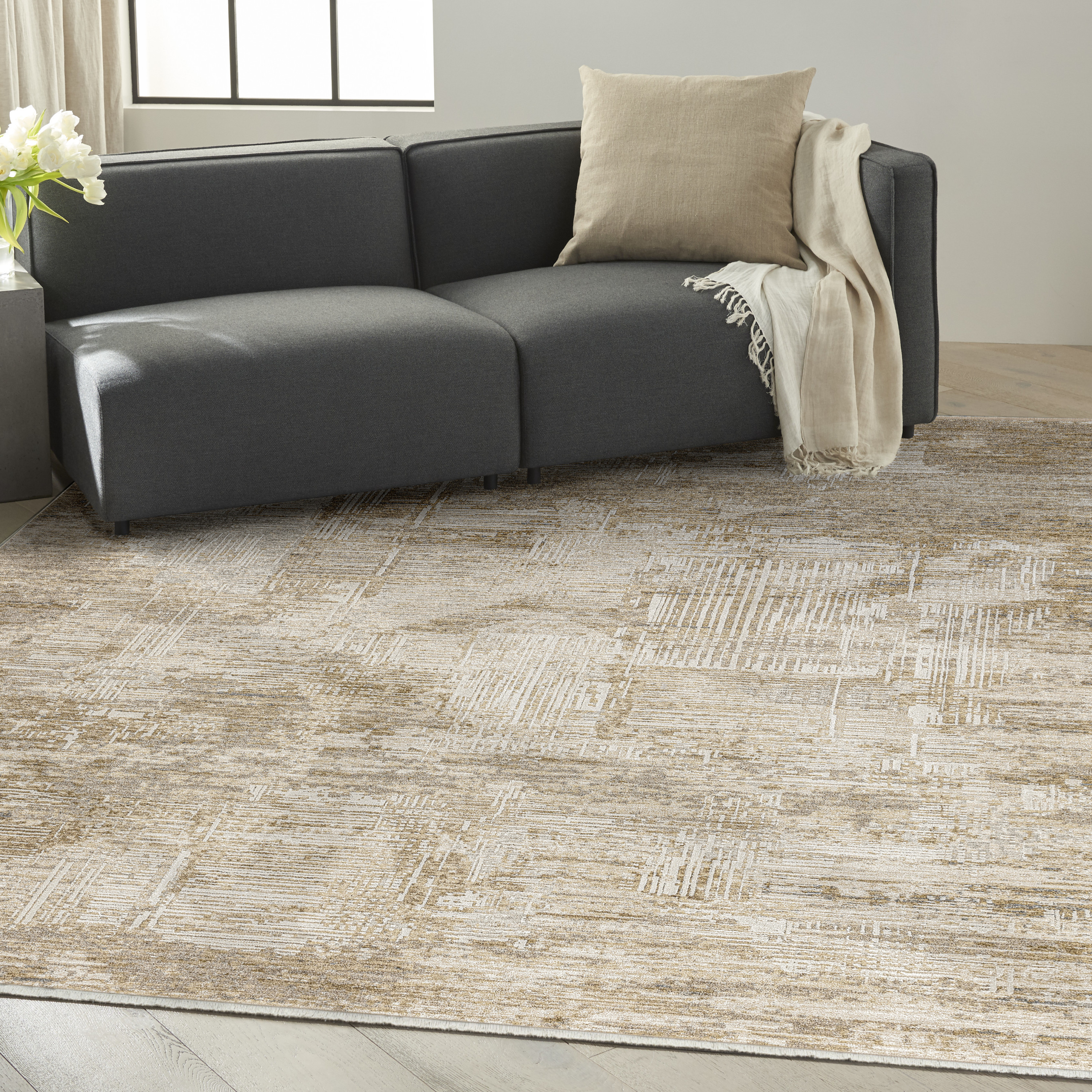 Calvin Klein CK078 Summit 9'10" x 13' Mocha Ivory Modern Indoor Rug