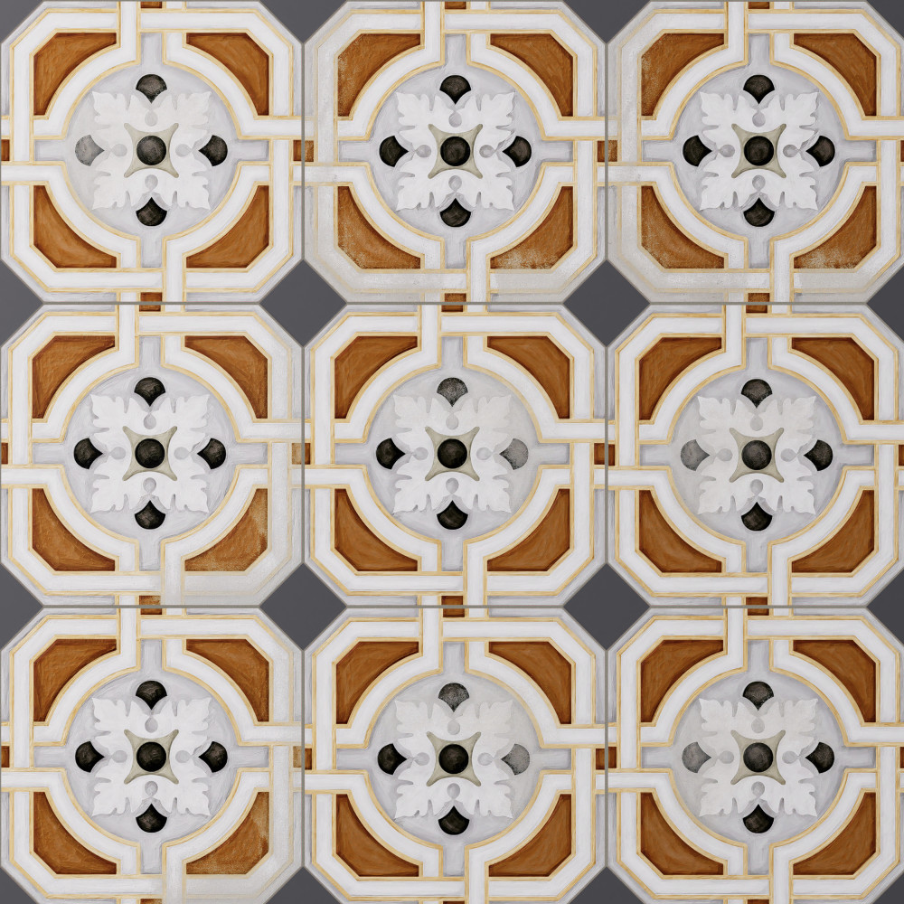 Vaudeville Octagon Deco Zimer with Taco Antracita 7-7/8 in. x 7-7/8 in. Porcelain Floor and Wall Tile