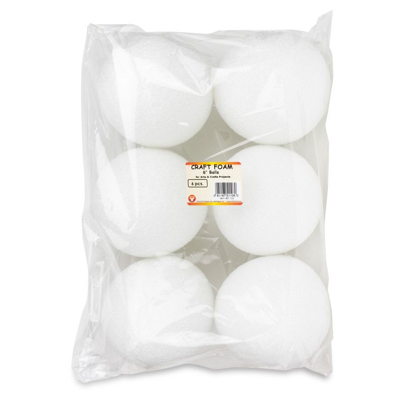 Craft Foam Balls, 6 Inch, White, Pack of 6