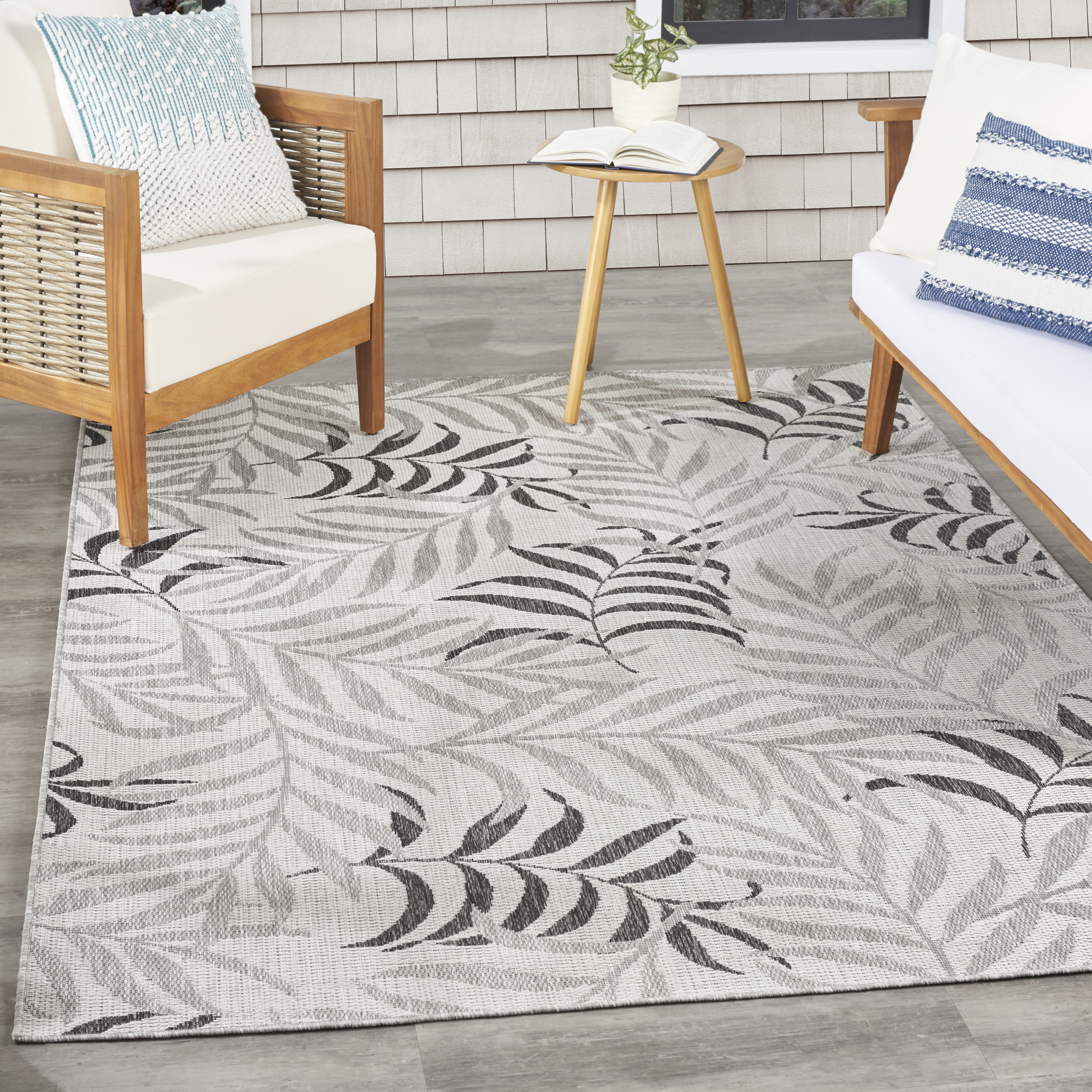 Nourison Garden Oasis 6' x 9' Grey Tropical Rug