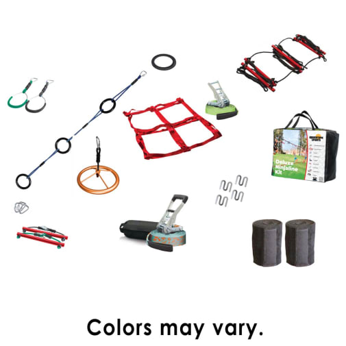 Slackers NinjaLine Deluxe Kit 56 ft with 9 Hanging Obstacles | Bolder Play