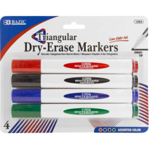 Triangle Dry-Erase Markers, Chisel Tip, Assorted Colors, Pack of 4