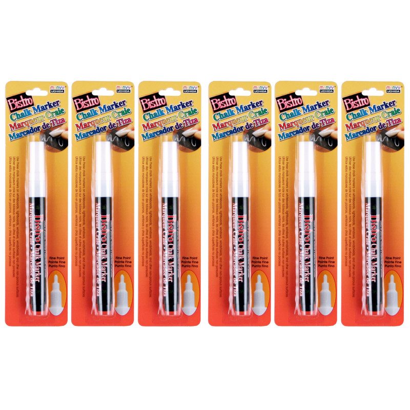 Bistro White Marker, Fine Tip, Pack of 6