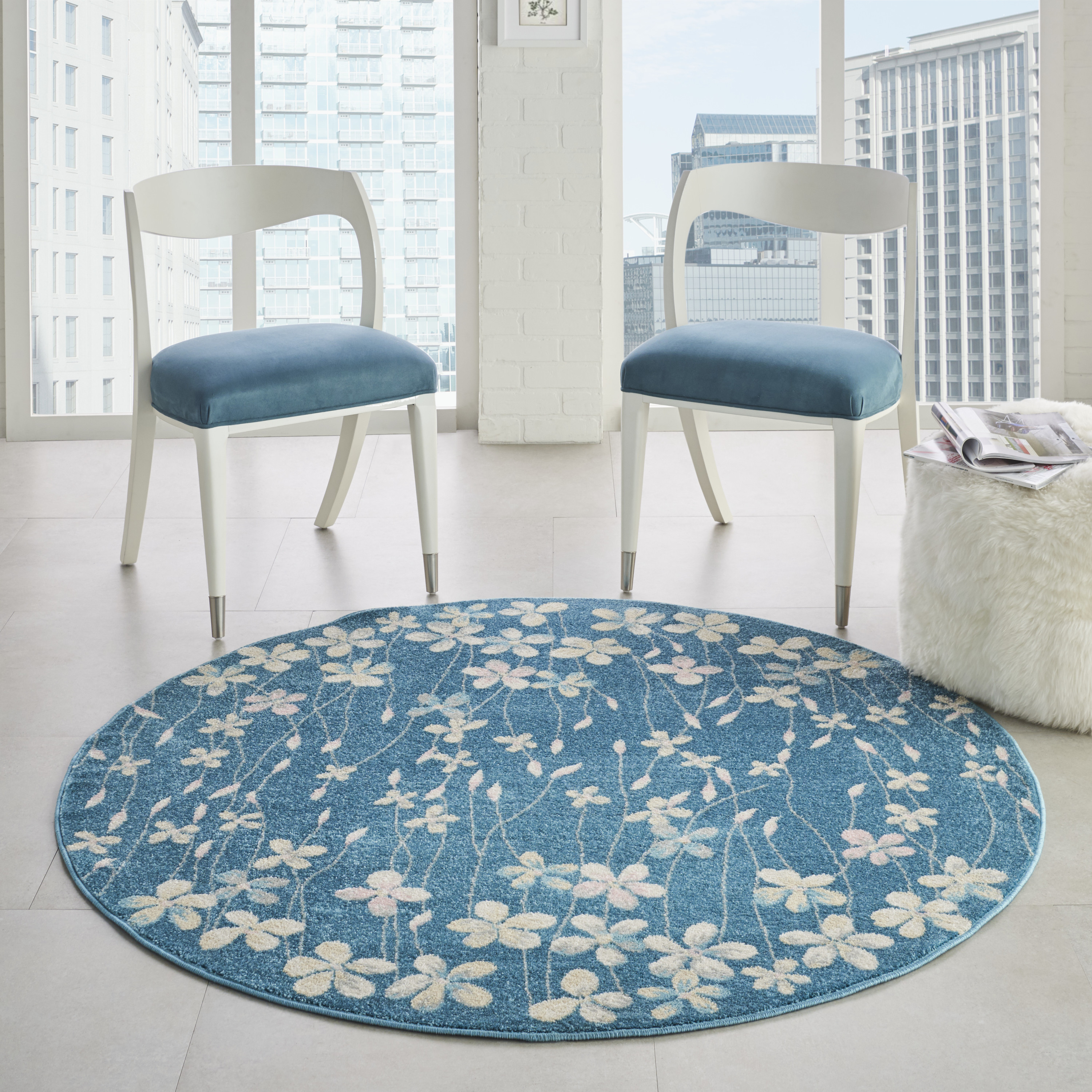 Nourison Tranquil 5'3" x Round Turquoise Contemporary Indoor Rug