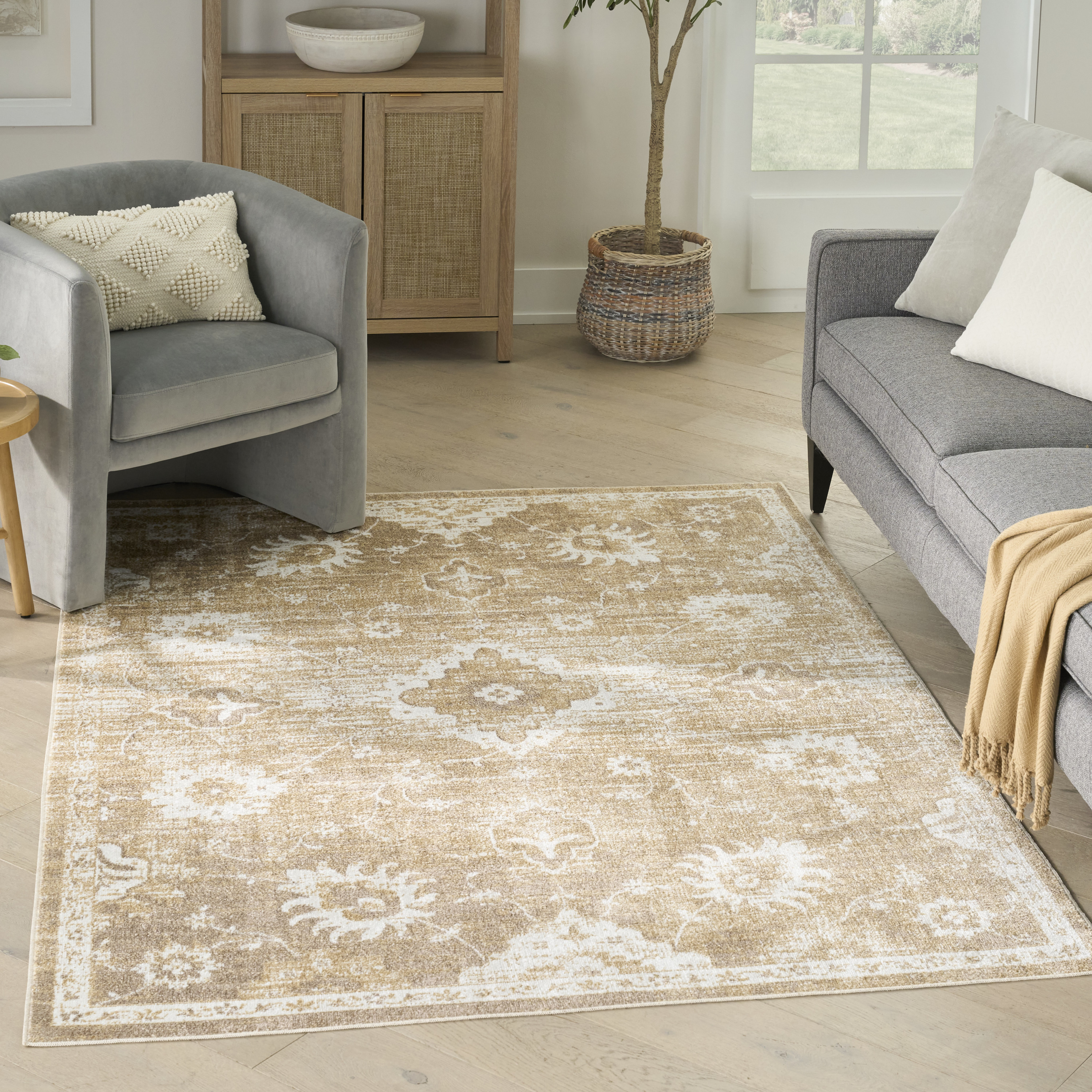 Nourison Astra Machine Washable 4' x 6' Ivory Gold Vintage Indoor Rug