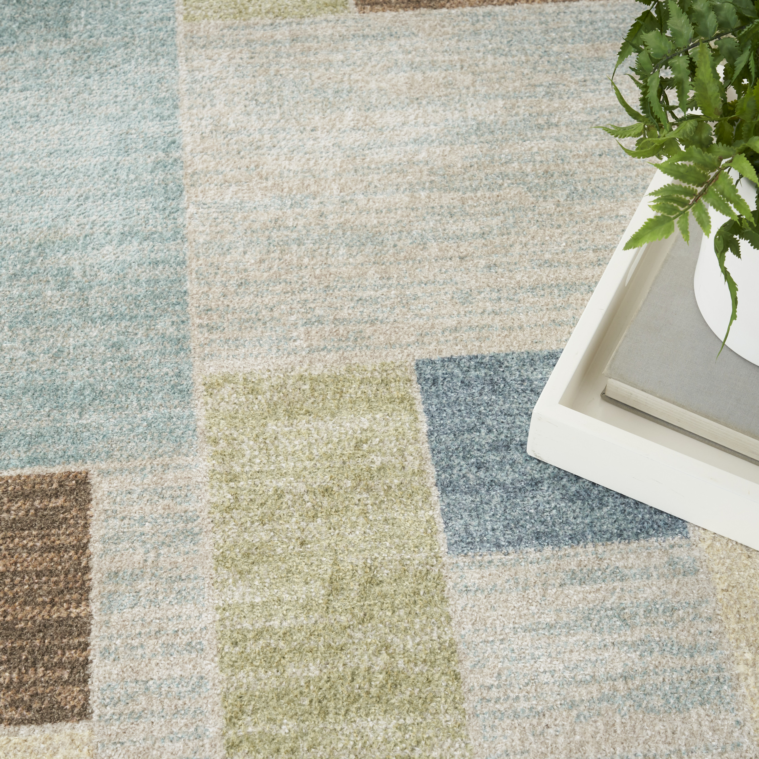 Nourison Astra Machine Washable 6'7" x 9' Blue Green Multi Modern Indoor Rug