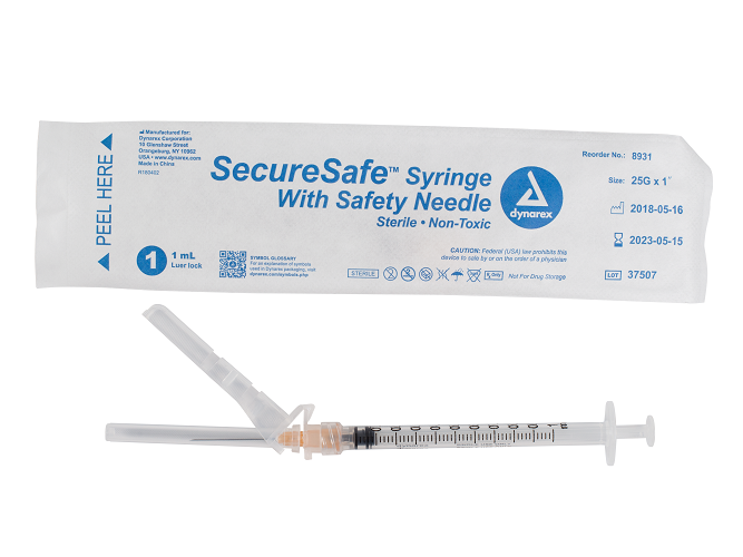 SecureSafe™ Syringe with Safety Needle - 1cc - 25G, 1