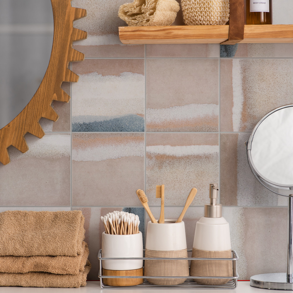 Matter Canvas Taupe Blue 6 in. x 6 in. Porcelain Floor and Wall Tile