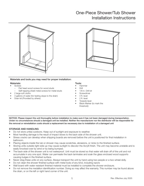 Installation Guides — Shower Tub Shower Installation Guide