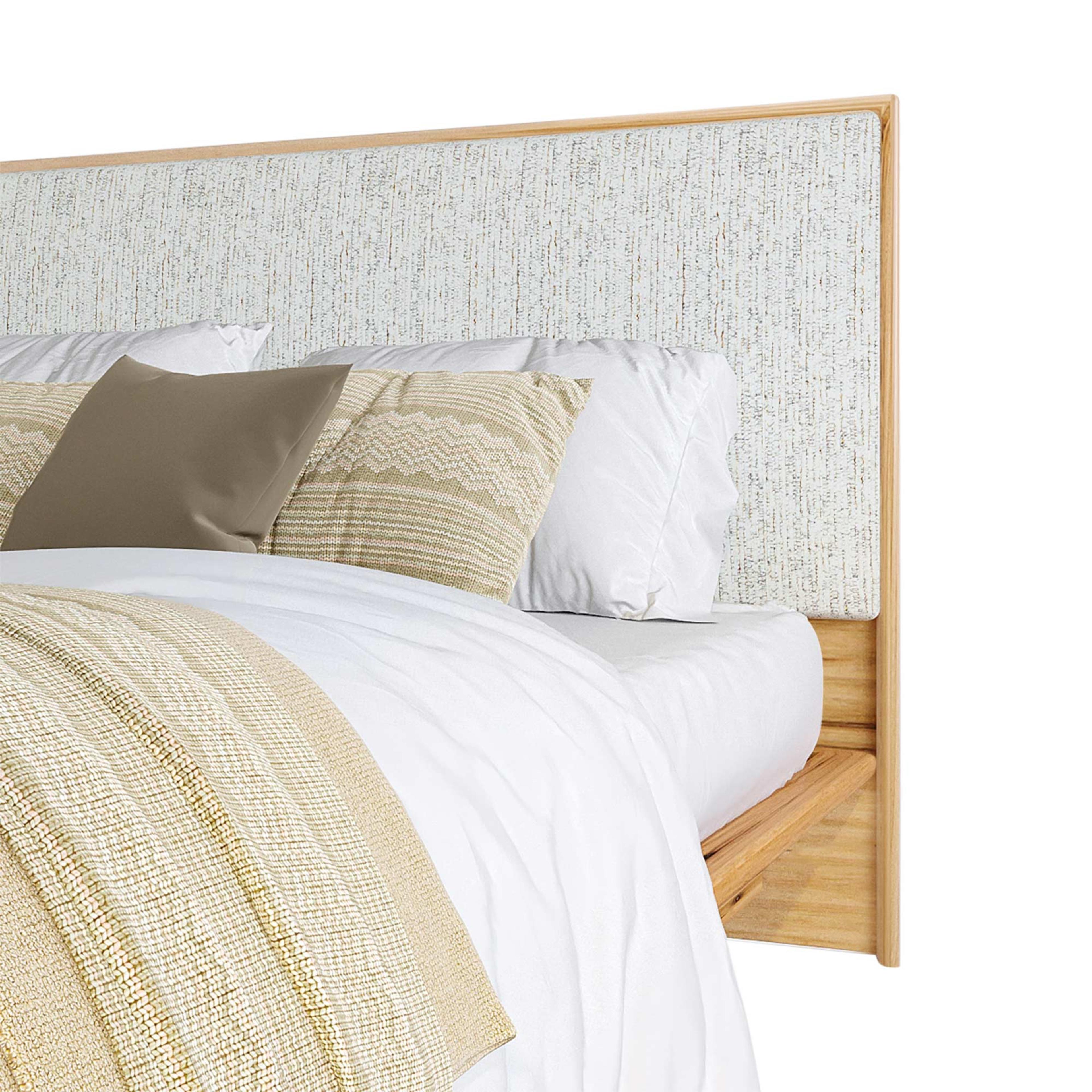 Detail image of the  Soho Bed Frame, W/ Narrow Headboard & Timber Base, Light Ash-Montague Alabaster from Forty Winks