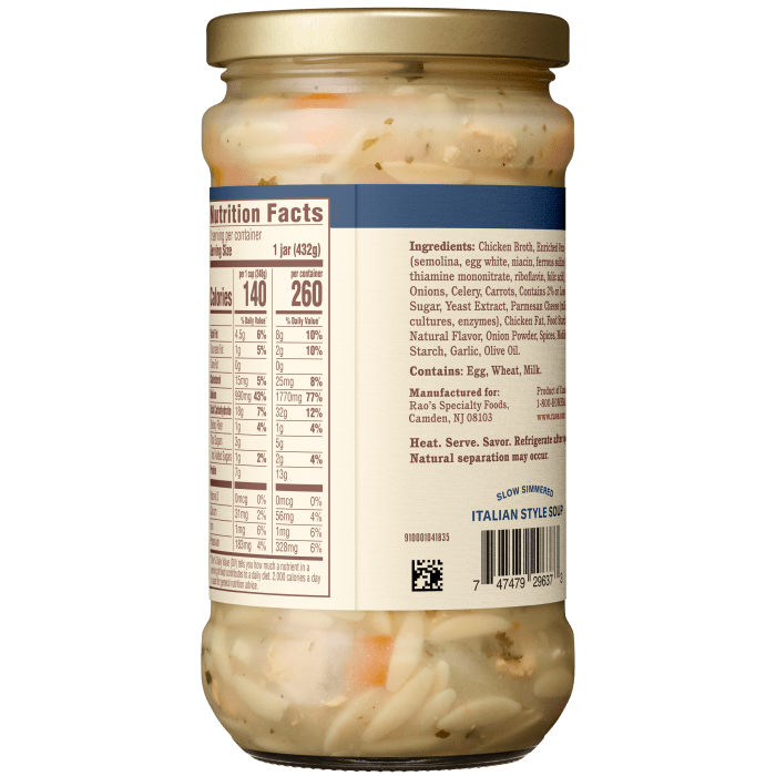 Chicken & Orzo Soup, 15.25 oz - Back Image