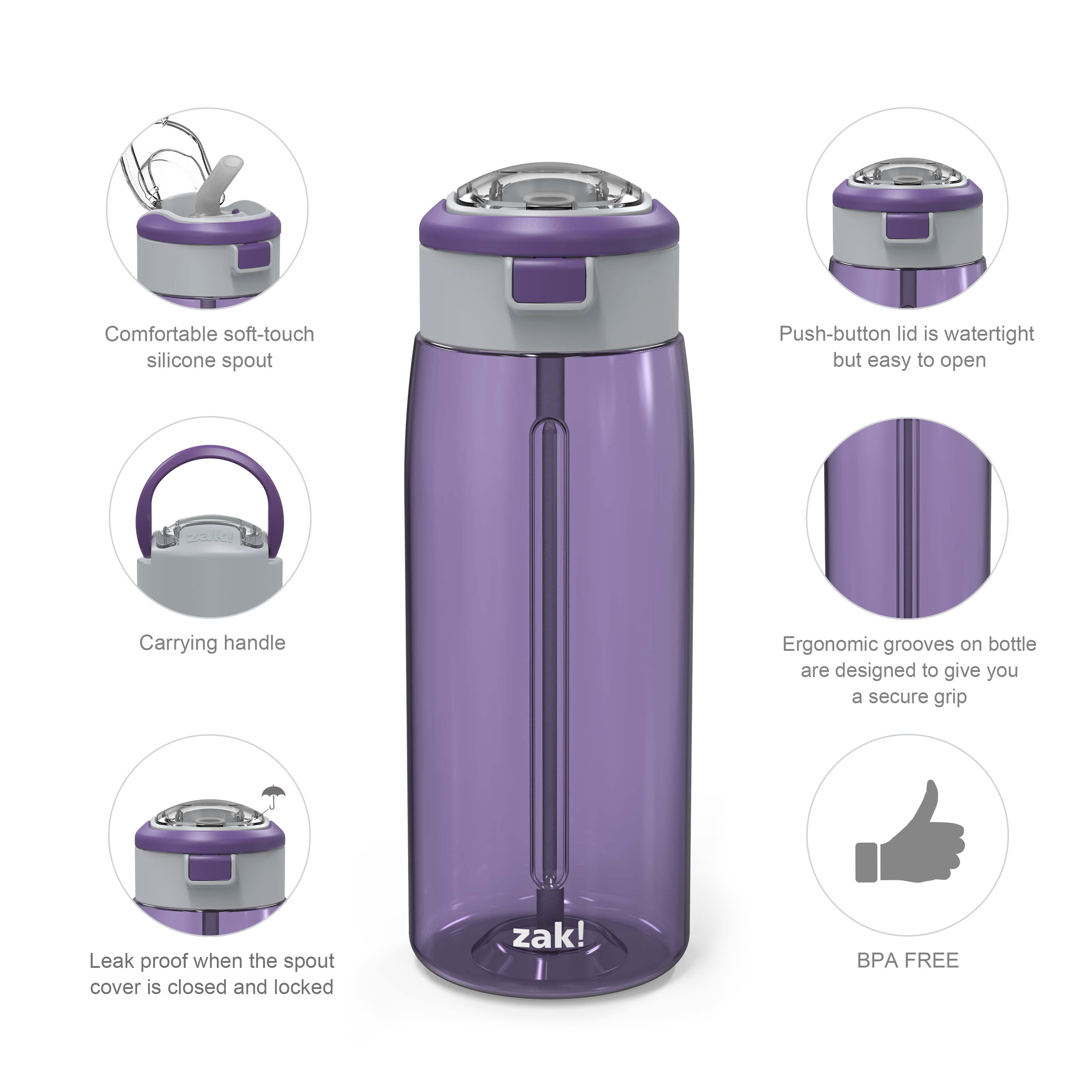 Genesis 32 ounce Reusable Plastic Water Bottle with Interchangeable Spouts, Viola slideshow image 10