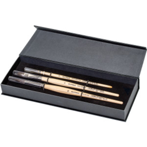 PETIT GRIS PUR & MIX Wash Brushes, Natural Blue Squirrel, Watercolor, Assorted, 3 Brush Set in Gift Box with Magnetic Close