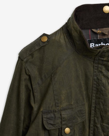Barbour Re-Loved Defence Waxed Jacket - Size 18 Olive