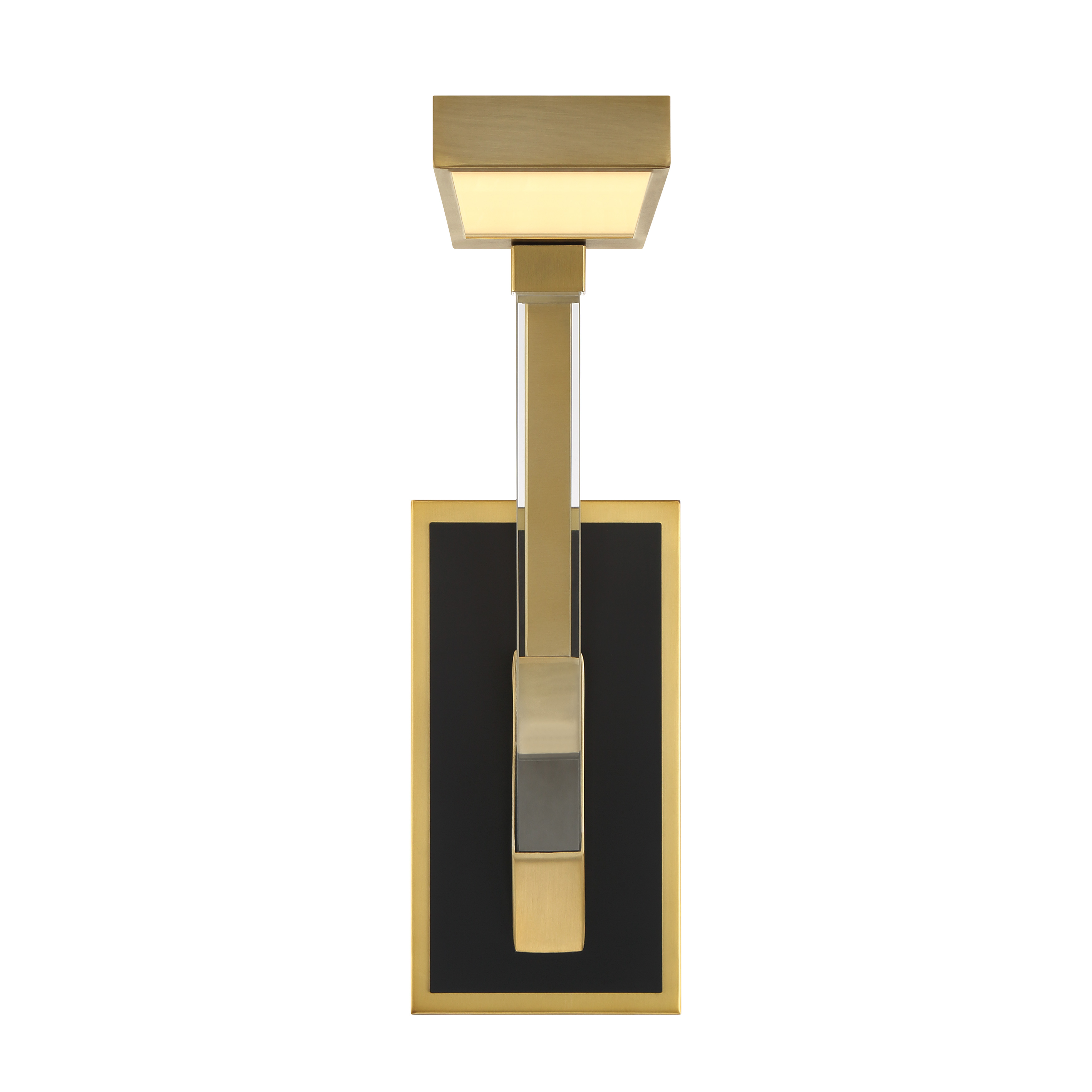 The Sauvity LED wall sconce combines contemporary styling with energy-efficient LED technology. Its coal and soft brass finish creates visual interest, while clear glass with white interior provides warm, diffused illumination. - alternate view