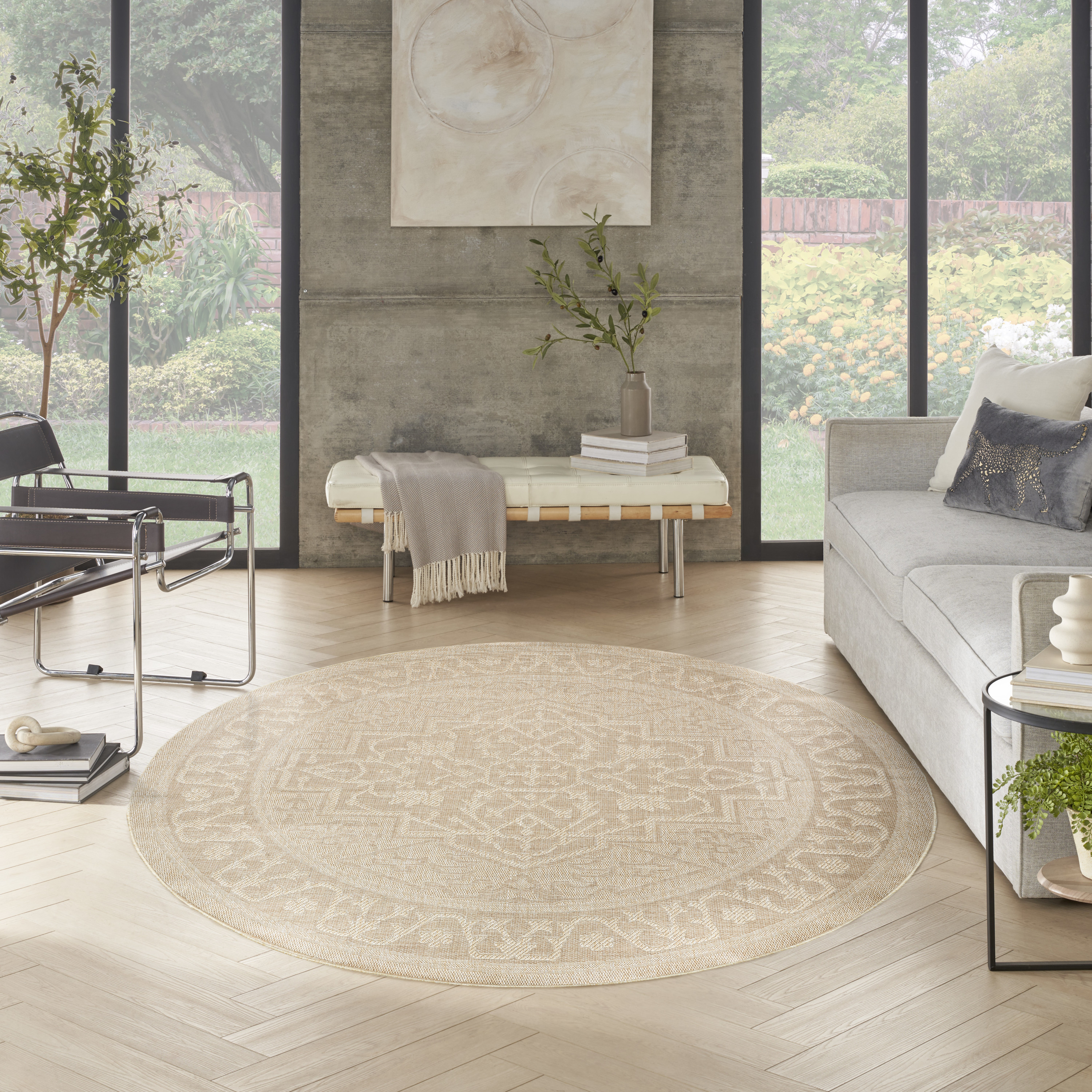 Nourison Tulum 8' x Round Cream Outdoor Rug