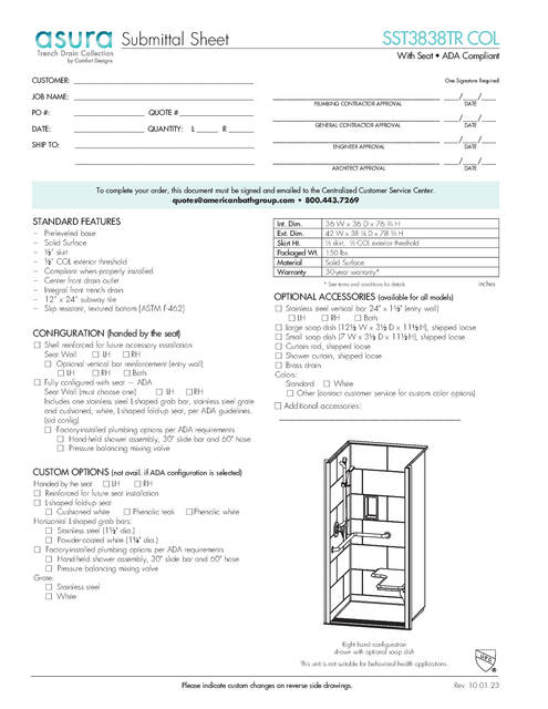 Spec Sheet — Cd Shower Spec Sheet Asura Sst 3838 Tr Col ADA